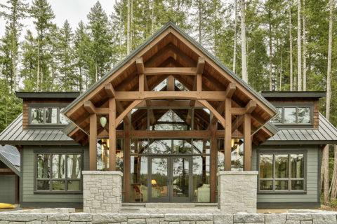 Backwoods Bungalow, Sunshine Coast, BC. Timberwork by Kettle River Timberworks.
