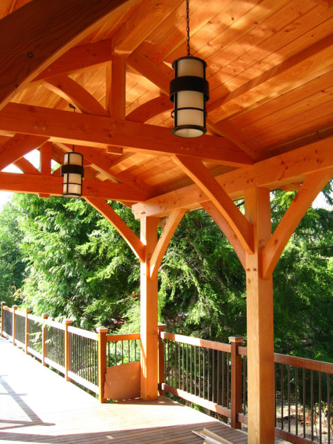 Classic Timberframe On Red Brick Road. Timberwork by Kettle River Timberworks.