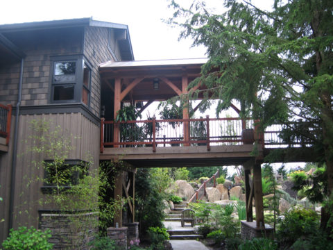 Classic Timberframe On Red Brick Road. Timberwork by Kettle River Timberworks.
