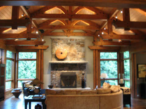 Classic Timberframe On Red Brick Road. Timberwork by Kettle River Timberworks.