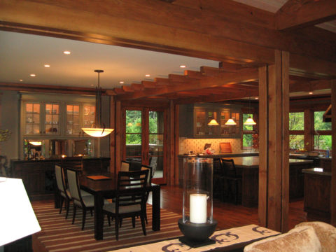 Classic Timberframe On Red Brick Road. Timberwork by Kettle River Timberworks.
