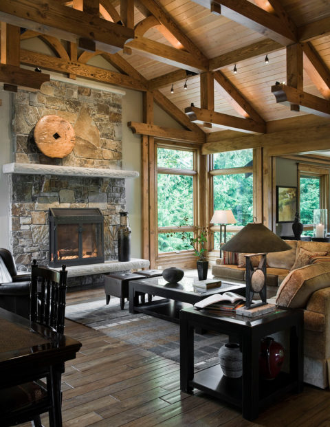 Classic Timberframe On Red Brick Road. Timberwork by Kettle River Timberworks.