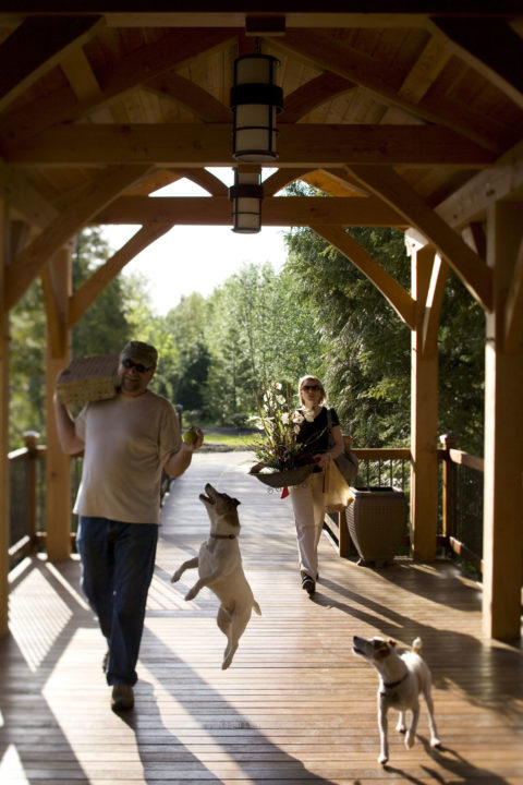 Classic Timberframe On Red Brick Road. Timberwork by Kettle River Timberworks.
