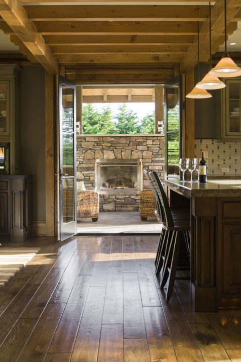 Classic Timberframe On Red Brick Road. Timberwork by Kettle River Timberworks.