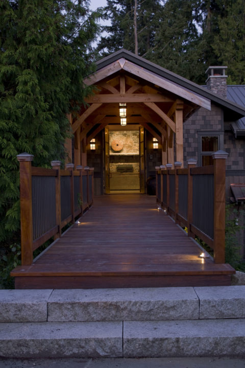 Classic Timberframe On Red Brick Road. Timberwork by Kettle River Timberworks.