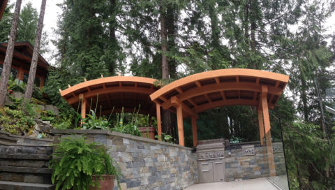 Timber gazebo at Glorious Gazebos, Sunshine Coast, BC. Timberwork by Kettle River Timberworks.
