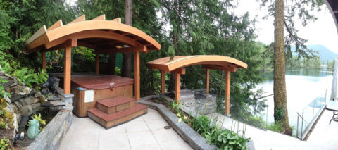 Timber gazebo at Glorious Gazebos, Sunshine Coast, BC. Timberwork by Kettle River Timberworks.