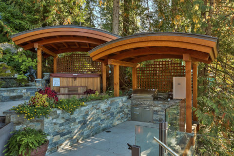 Timber gazebo at Glorious Gazebos, Sunshine Coast, BC. Timberwork by Kettle River Timberworks.