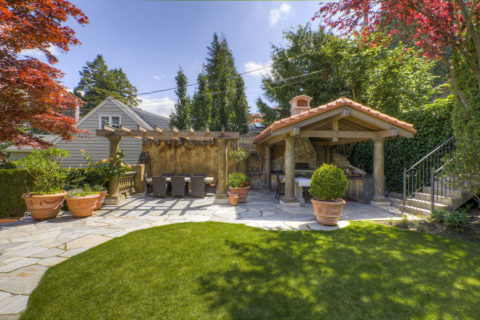 Kitchen at Tuscan Outdoor Kitchen, Vancouver, BC. Timberwork by Kettle River Timberworks.