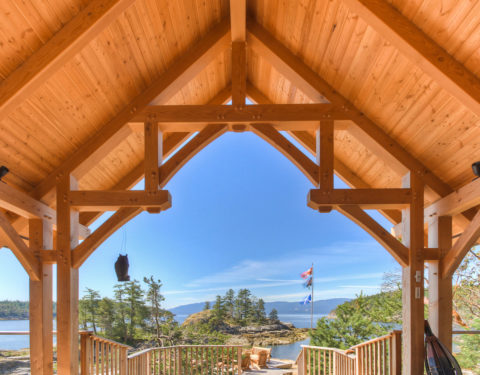 West Coast Island Getaway, Nelson Island, BC. Timberwork by Kettle River Timberworks.