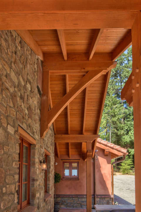 West Coast Tuscan, Mayne Island, BC. Timberwork by Kettle River Timberworks.