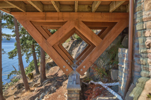 West Coast Tuscan, Mayne Island, BC. Timberwork by Kettle River Timberworks.
