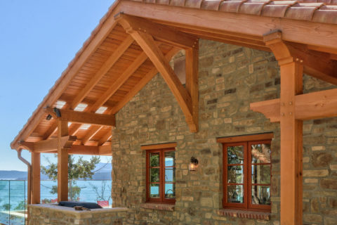 West Coast Tuscan, Mayne Island, BC. Timberwork by Kettle River Timberworks.