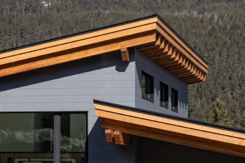 Guest suite timber detail at a timber frame home, Whistler, BC. Timberwork by Kettle River Timberworks.